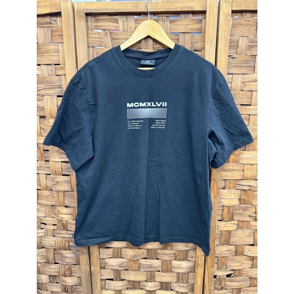 H&M Black Short Sleeve Tee with White MCMXLVII Graphic